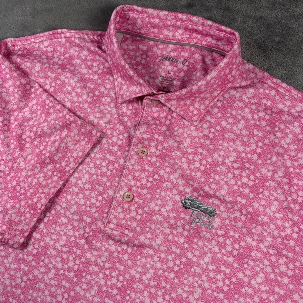 Johnnie-O Polo Shirt Mens L Pink Geometric Golf Torrey Pines Performance